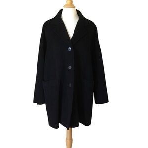 MaxMara Black Wool Cashmere Angora Blend Oversized Coat